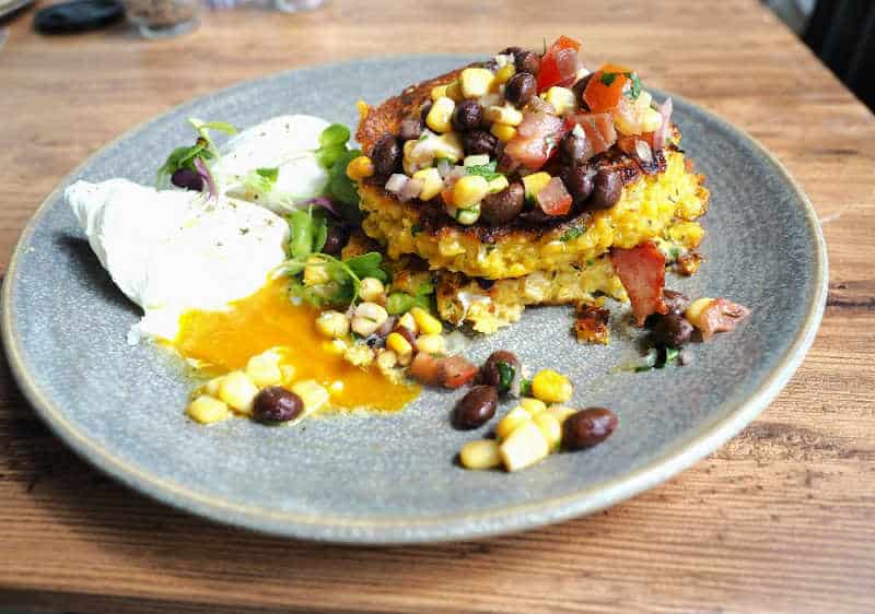 Pic of corn fritters at 9 Grams Cafe in Pakington Street Newtown.