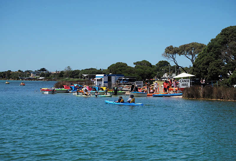 Paddle boats and canoes on the Anglesea River.