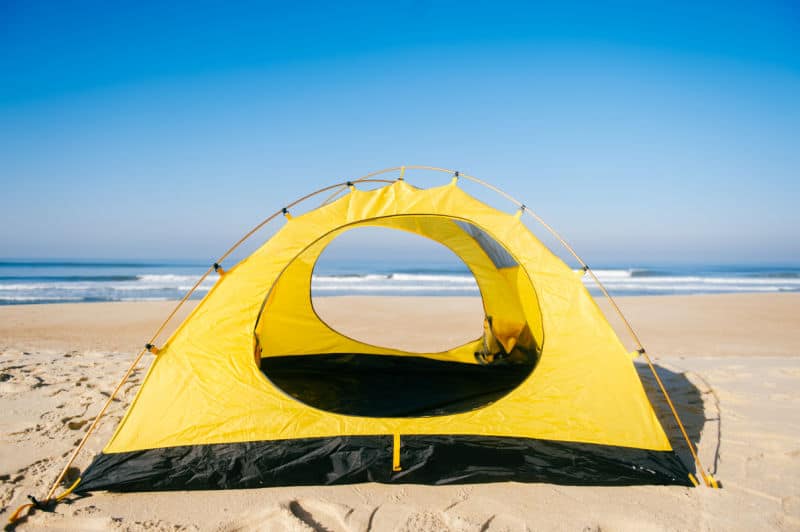 Bright yellow beach tent Australia