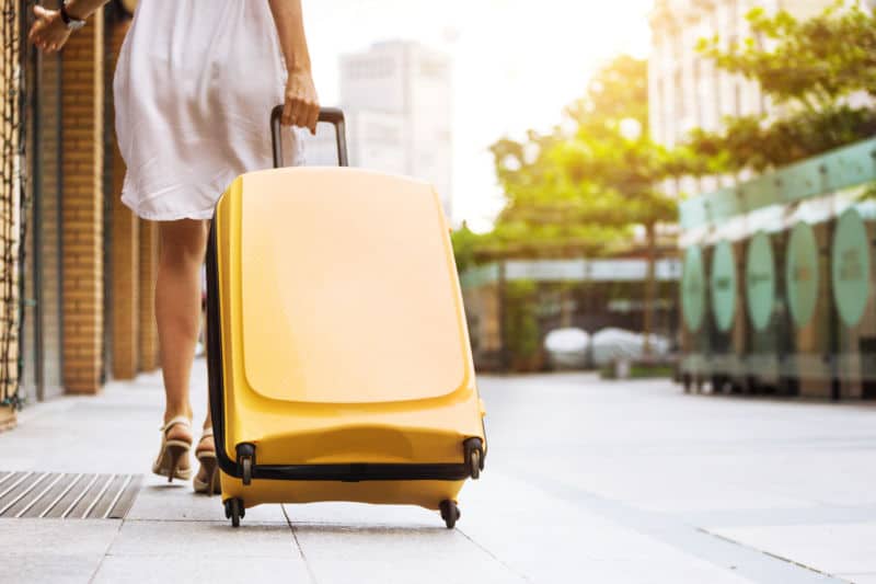 Yellow travel bag with wheels