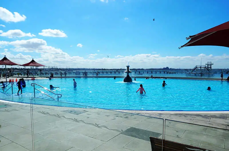 Kids swimming in the Geelong beach pool.