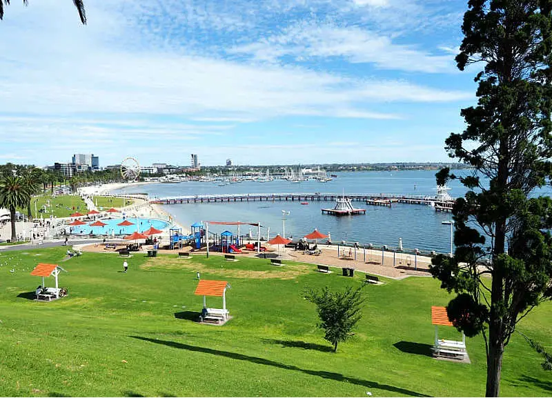 View of Eastern Beach reserve and Geelong promenade.