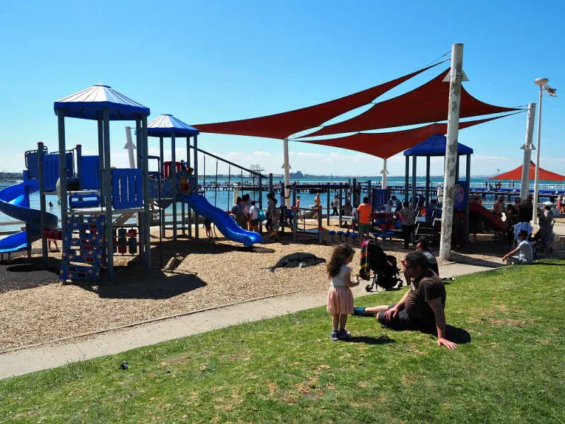 Children playing at the Eastern Beach playground.