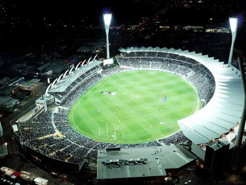 Aerial view of GMHBA Stadium at Kardinia Park.