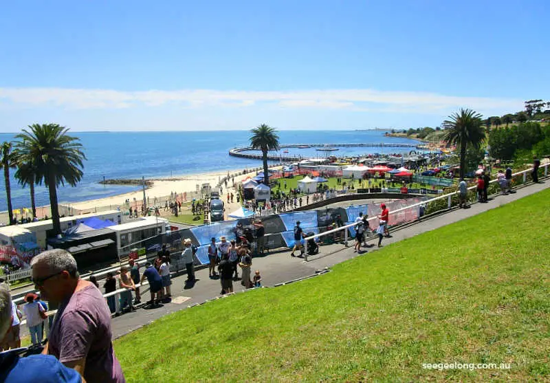 Views of Geelong Revival festival across the Geelong foreshore.