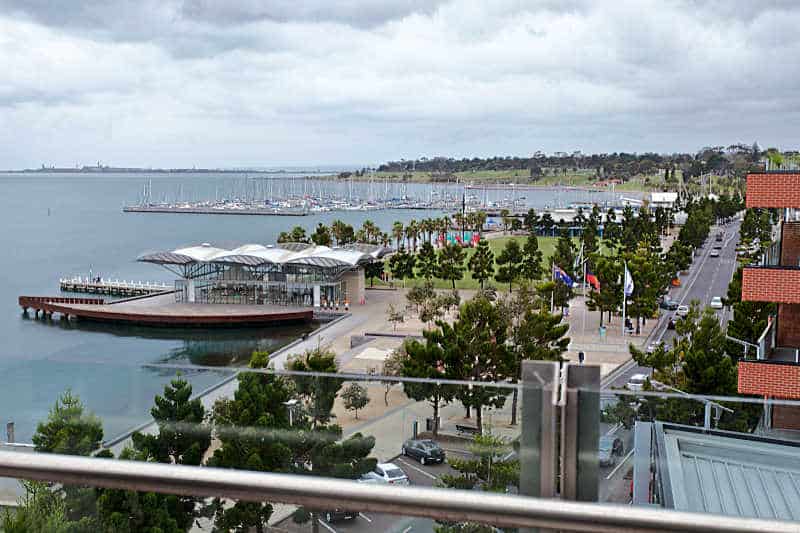 View of the carousel and bay from Geelong waterfront accommodation.