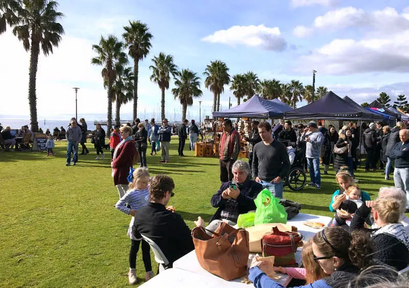 Stalls at the Waterfront Geelong market.