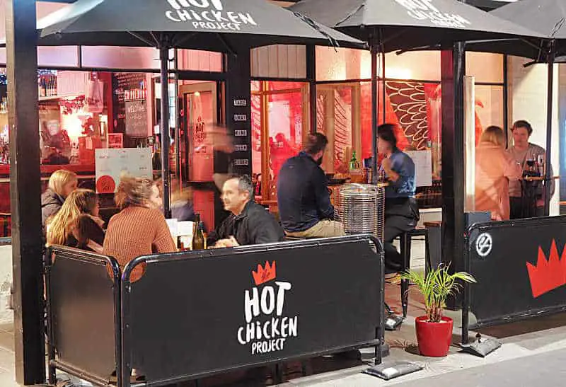 Outdoor dining at the Hot Chicken Project in Geelong.