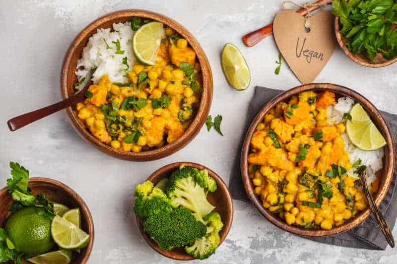 Geelong Indian restaurant chickpea curry with a broccoli side dish.