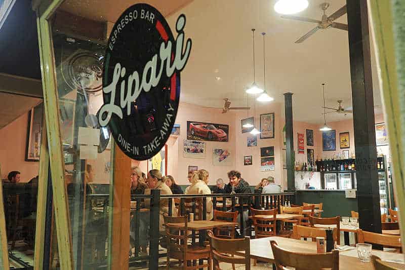 View of diners through the window at Lipari Italian restaurant in Geelong.