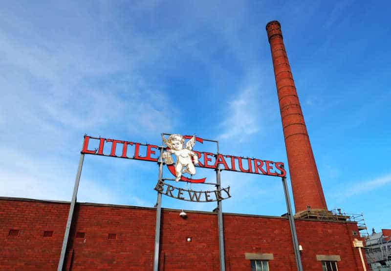 Little Creatures Brewery Geelong sing with chimney stack and blue sky