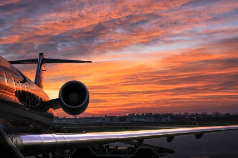 Plane at Avalon Airport at sunset.