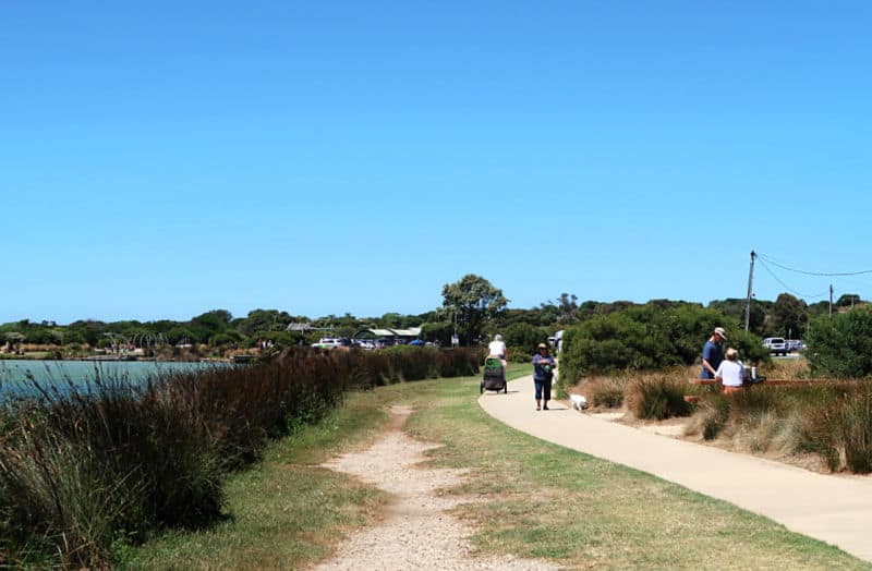 People walking and riding the Surf Coast Walk at Anglesea.