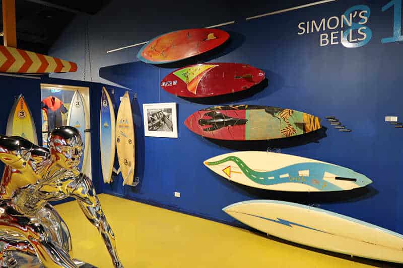 Surfboards and sculptures at the Surf Museum Torquay.