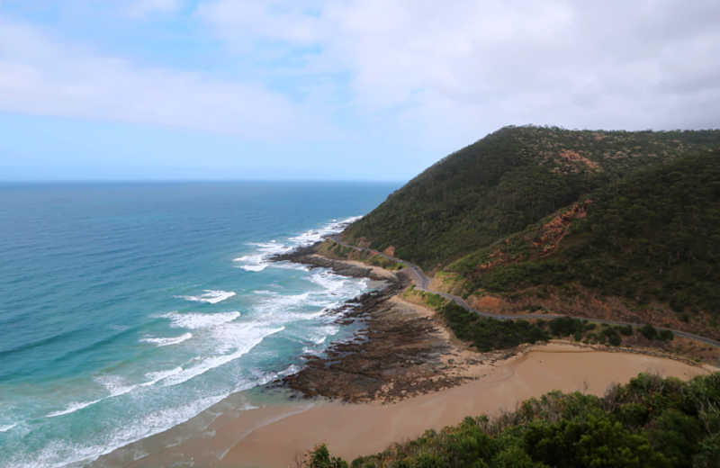 View of the Great Ocean Road and Lorne Scenic Beach from Teddys Lookout.