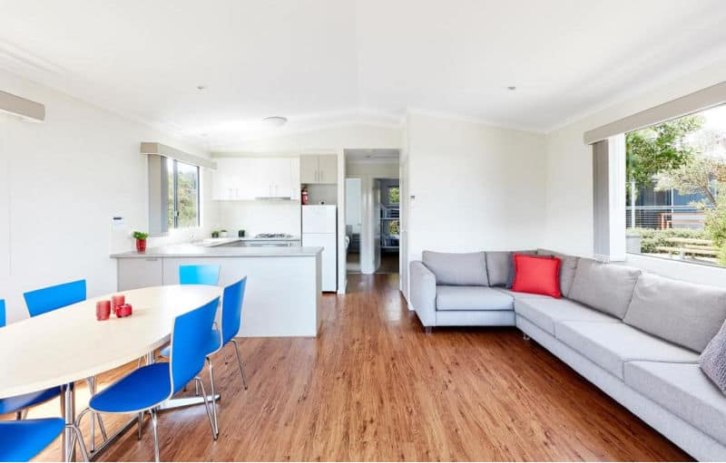 Living area of Torquay Foreshore Caravan Park cabin.